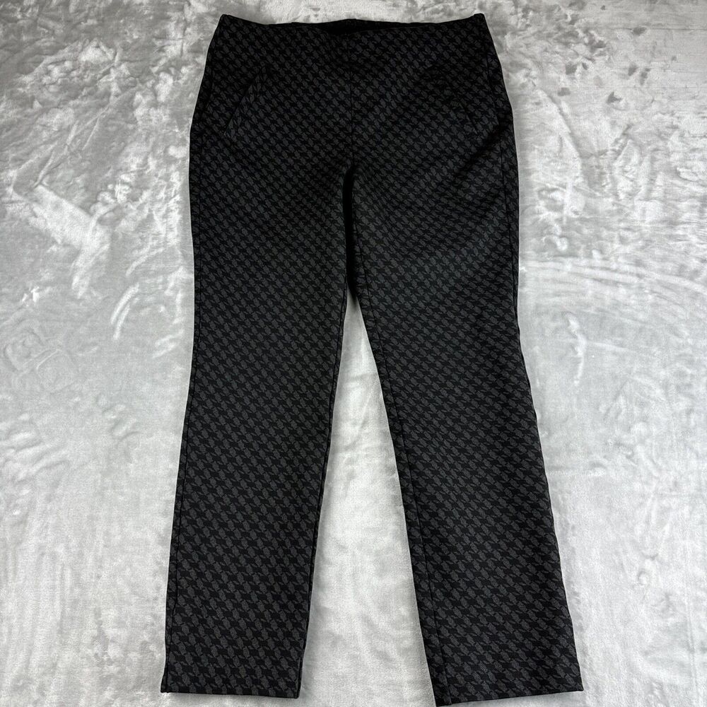 Chico's Houndstooth Ankle Pants Size 1 /8 Reg Black Grey Slimming Stretch (0900)